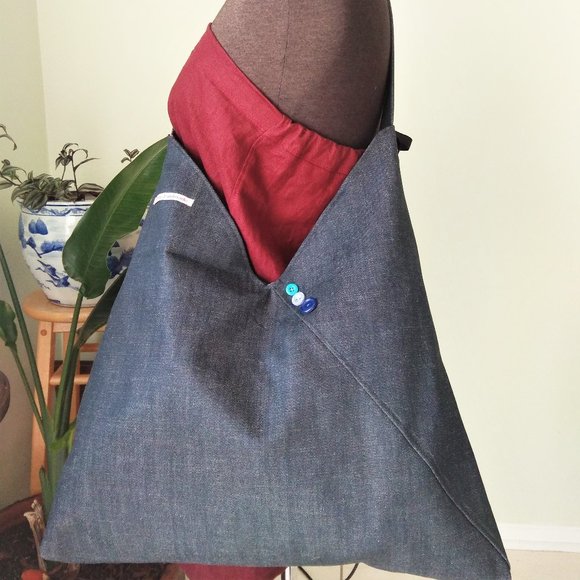 Origami Japanese Denim bag. Boho Denim tote.  Denim Hobo Bag, Azuma bag Cross bo - Picture 3 of 7
